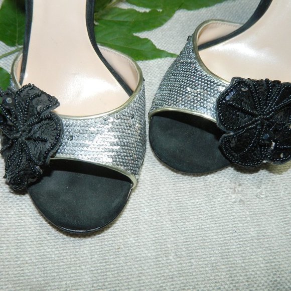 Betsey Johnson Heels Sequins Silver Black Size 10 - Picture 2 of 10